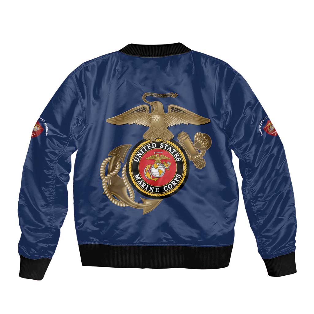 African American Heroes Sleeve Zip Bomber Jacket Montford Point Marines - Blue - African Pride