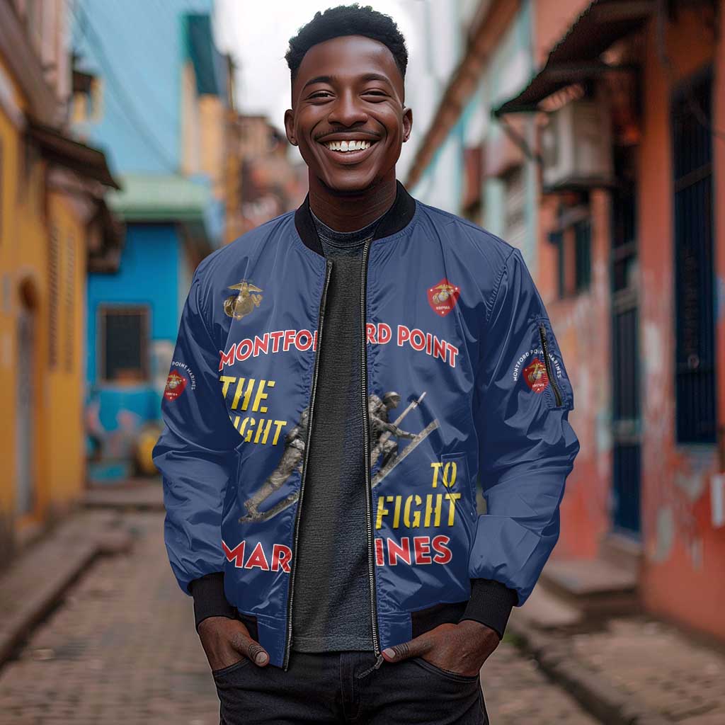 African American Heroes Sleeve Zip Bomber Jacket Montford Point Marines - Blue - African Pride