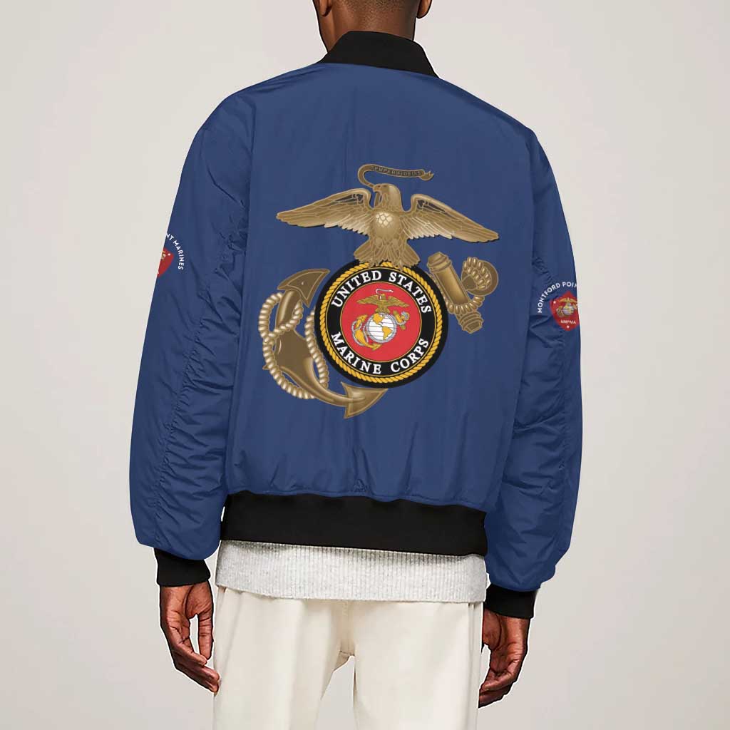 African American Heroes Sleeve Zip Bomber Jacket Montford Point Marines - Blue - African Pride