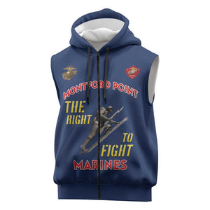 African American Heroes Sleeveless Zip Hoodie Montford Point Marines - Blue - African Pride
