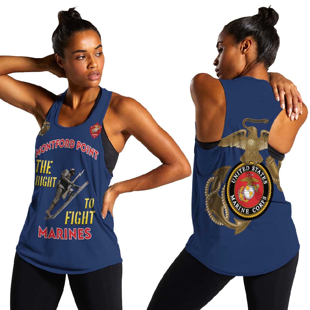 African American Heroes Women Racerback Tank Montford Point Marines - Blue - African Pride
