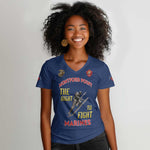 African American Heroes Women V-Neck T-Shirt Montford Point Marines - Blue - African Pride