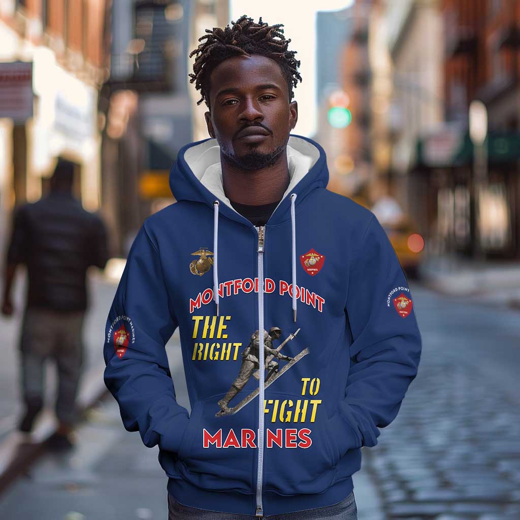 African American Heroes Zip Hoodie Montford Point Marines - Blue - African Pride