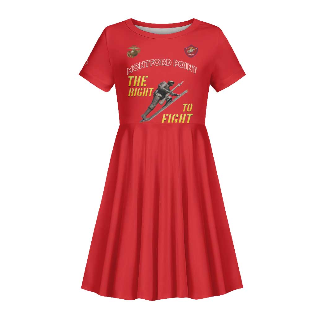 African American Heroes Kid Short Sleeve Dress Montford Point Marines - Red - African Pride