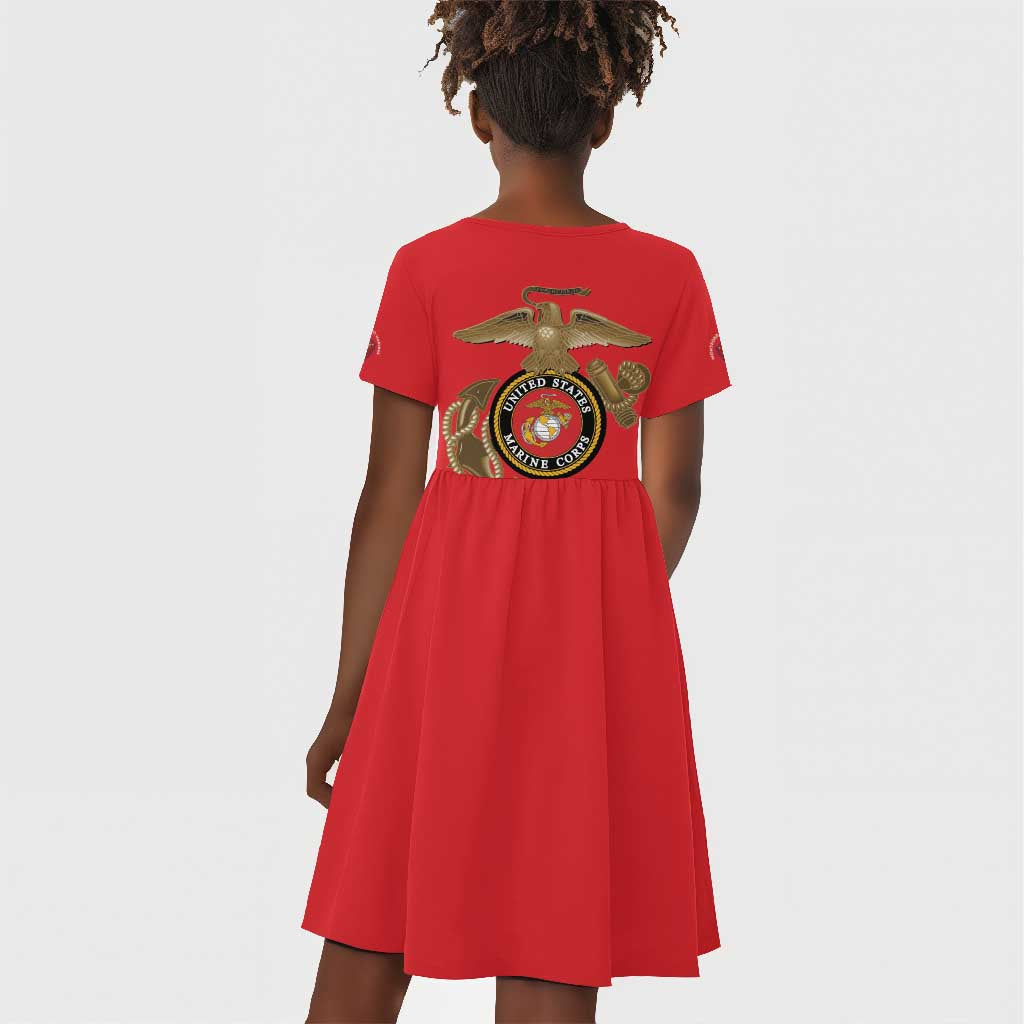 African American Heroes Kid Short Sleeve Dress Montford Point Marines - Red - African Pride