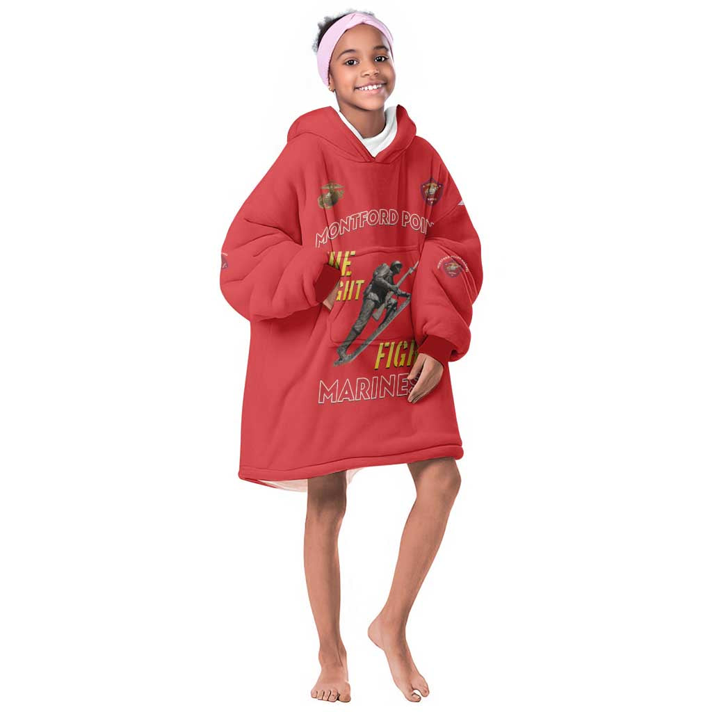 African American Heroes Kid Wearable Blanket Hoodie Montford Point Marines - Red - African Pride