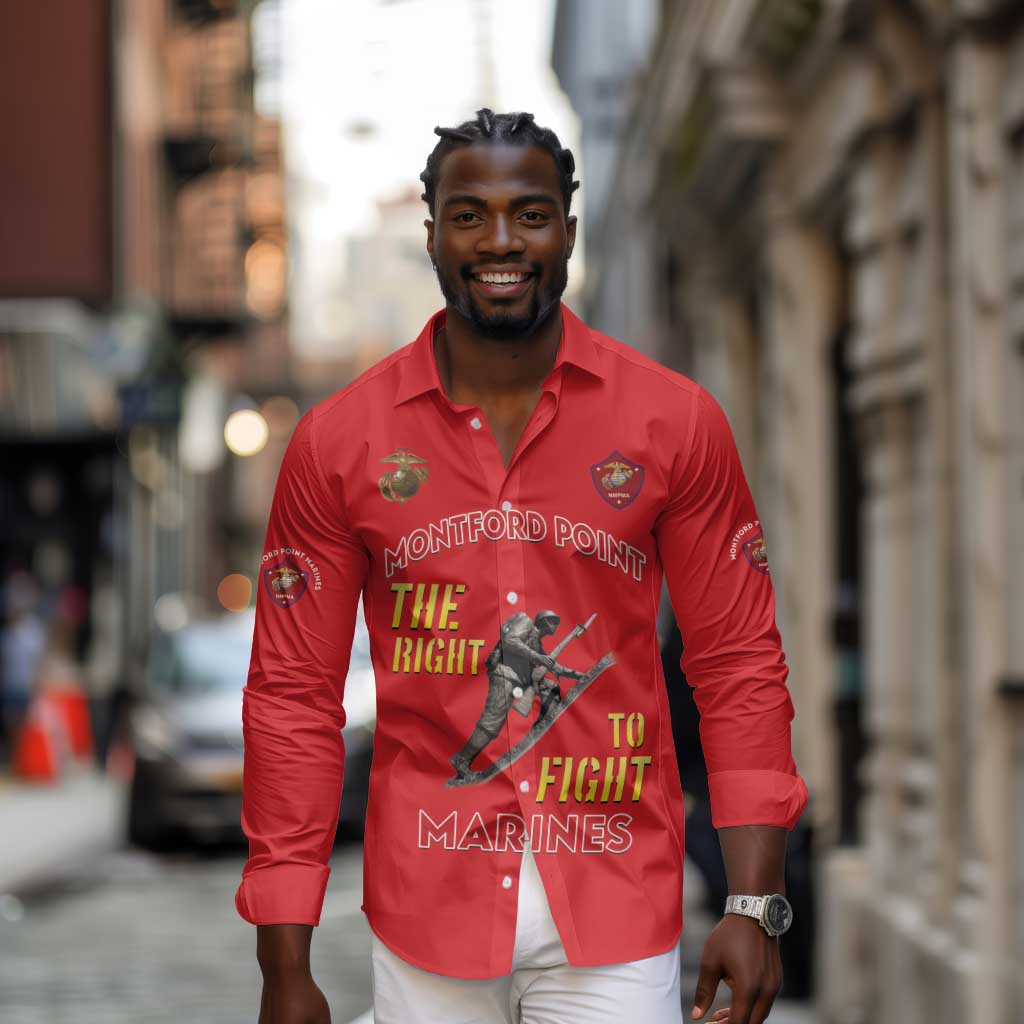 African American Heroes Long Sleeve Button Shirt Montford Point Marines - Red - African Pride