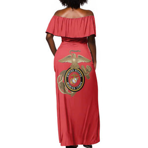African American Heroes Off Shoulder Maxi Dress Montford Point Marines - Red - African Pride