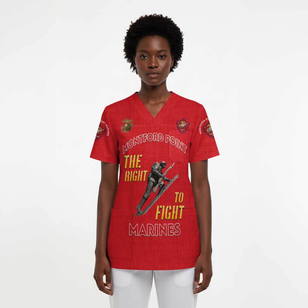 Montford Point Marines Scrub Top The Right To Fight - Red - African Pride