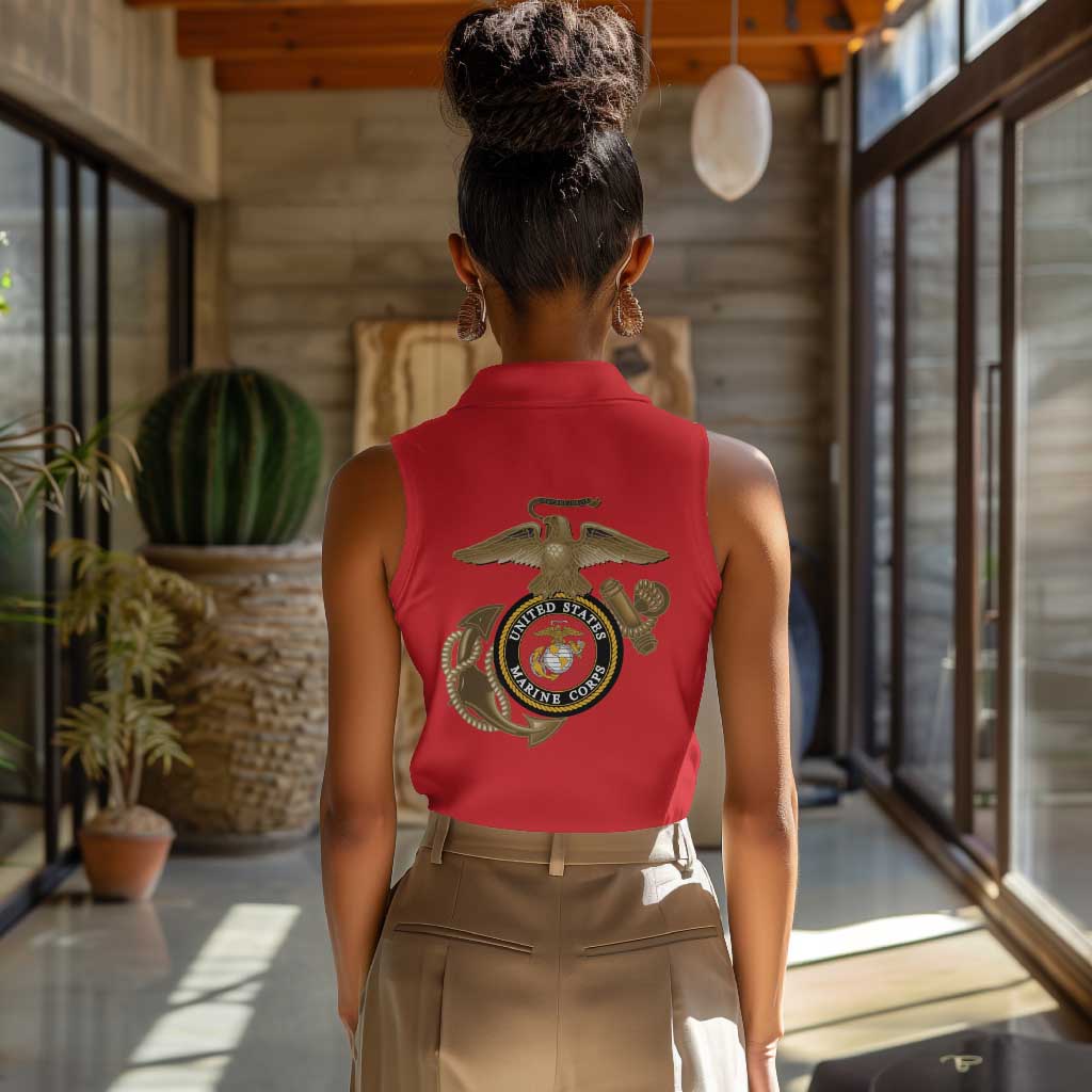 African American Heroes Women Sleeveless Polo Shirt Montford Point Marines - Red - African Pride
