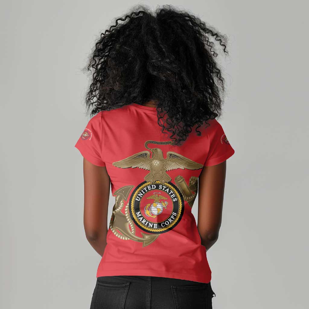 African American Heroes Women V-Neck T-Shirt Montford Point Marines - Red - African Pride