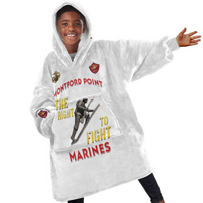 African American Heroes Kid Wearable Blanket Hoodie Montford Point Marines - White - African Pride