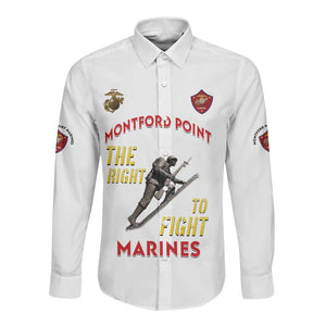 African American Heroes Long Sleeve Button Shirt Montford Point Marines - White - African Pride