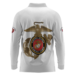 African American Heroes Long Sleeve Polo Shirt Montford Point Marines - White - African Pride