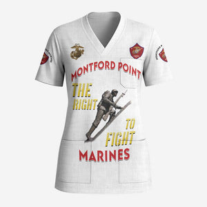 Montford Point Marines Scrub Top The Right To Fight - White - African Pride