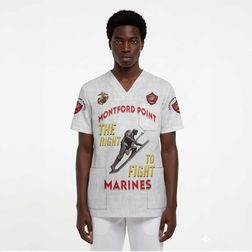 Montford Point Marines Scrub Top The Right To Fight - White - African Pride