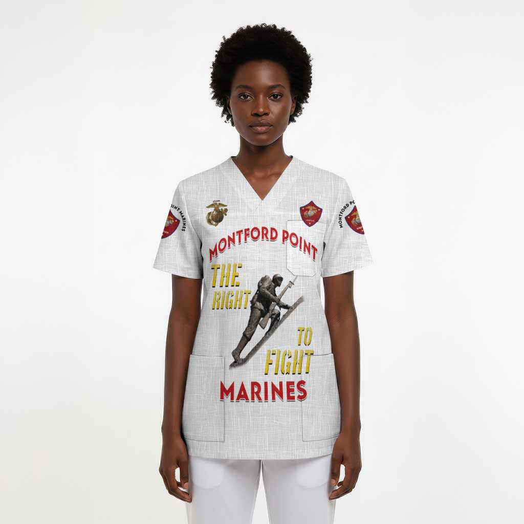 Montford Point Marines Scrub Top The Right To Fight - White - African Pride
