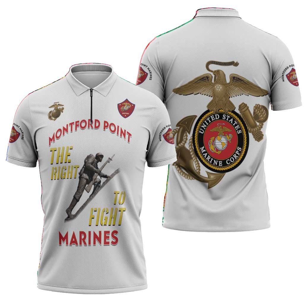Montford Point Marines Zipper Polo Shirt The Right To Fight - White