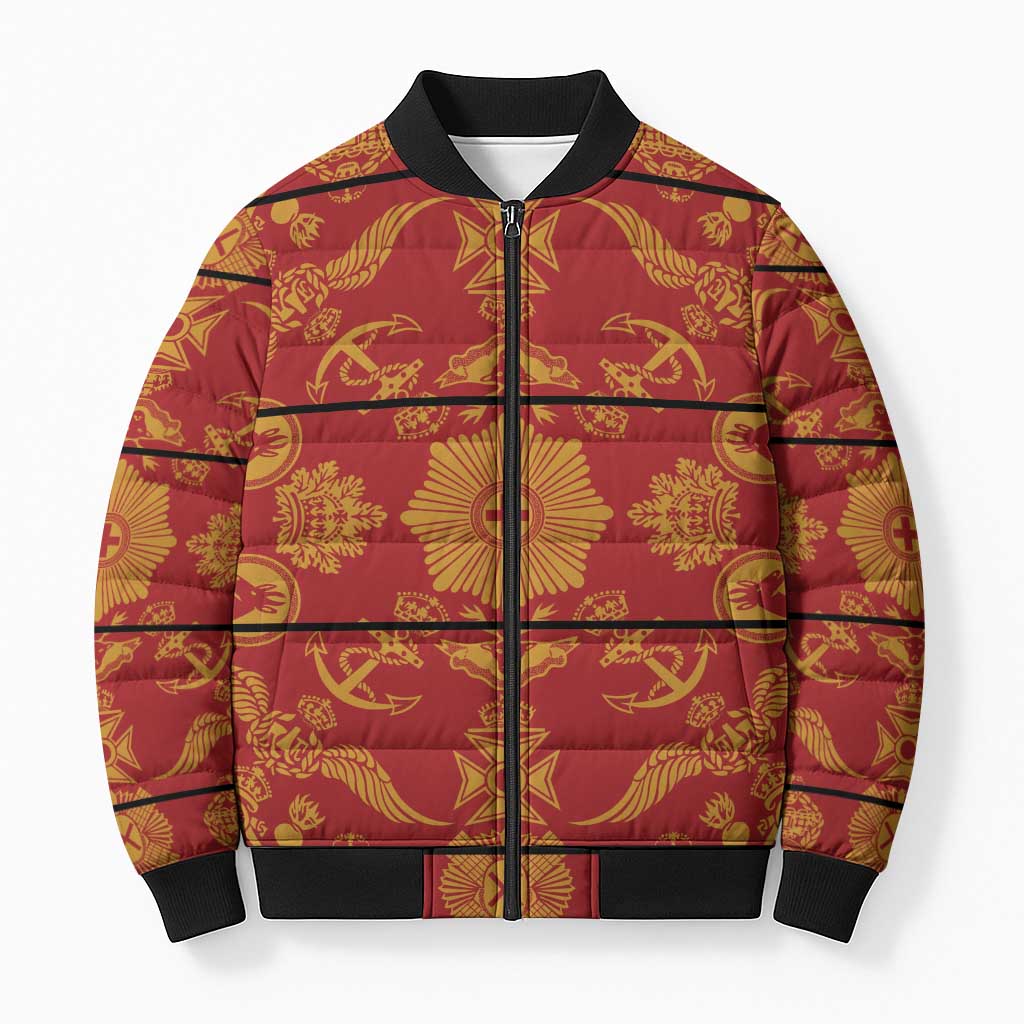 Lesotho Seanamarena Kharetsa Royal Red Bomber Puffer Jacket Basotho Traditional Blanket Style