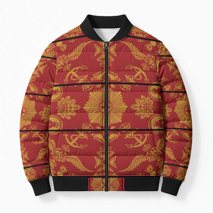 Lesotho Seanamarena Kharetsa Royal Red Bomber Puffer Jacket Basotho Traditional Blanket Style
