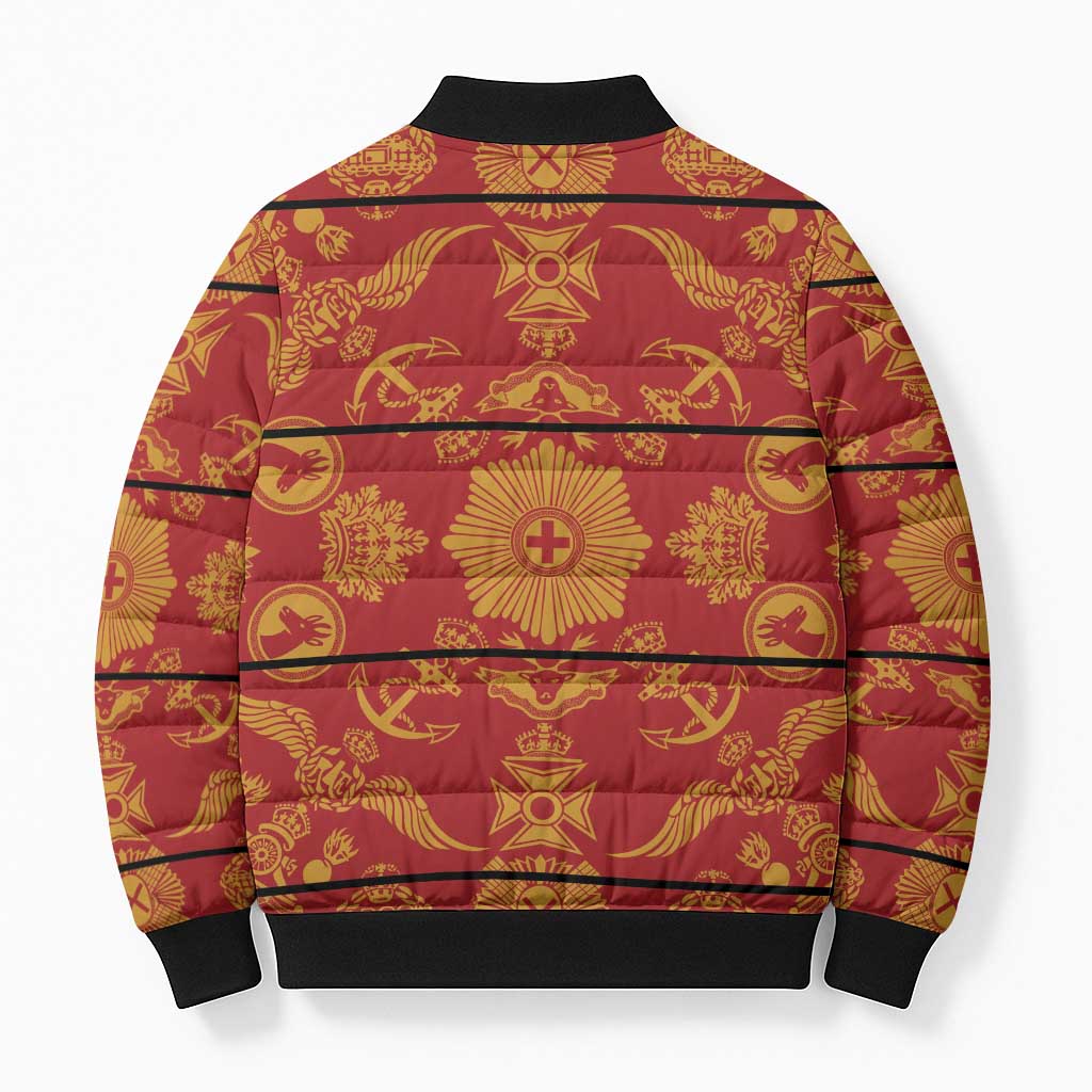 Lesotho Seanamarena Kharetsa Royal Red Bomber Puffer Jacket Basotho Traditional Blanket Style