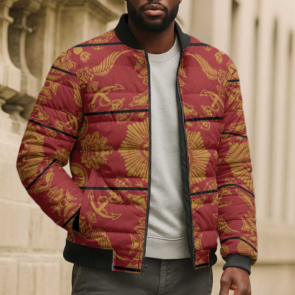 Lesotho Seanamarena Kharetsa Royal Red Bomber Puffer Jacket Basotho Traditional Blanket Style