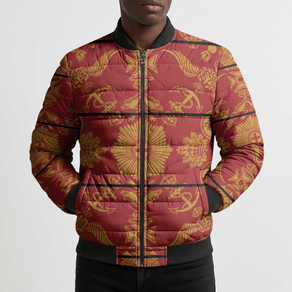 Lesotho Seanamarena Kharetsa Royal Red Bomber Puffer Jacket Basotho Traditional Blanket Style