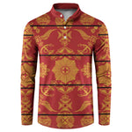 Lesotho Seanamarena Kharetsa Royal Red Button Sweatshirt Basotho Traditional Blanket Style