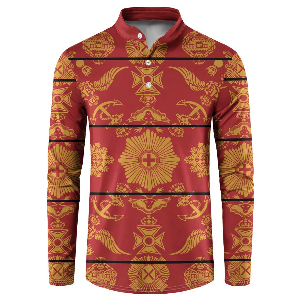 Lesotho Seanamarena Kharetsa Royal Red Button Sweatshirt Basotho Traditional Blanket Style
