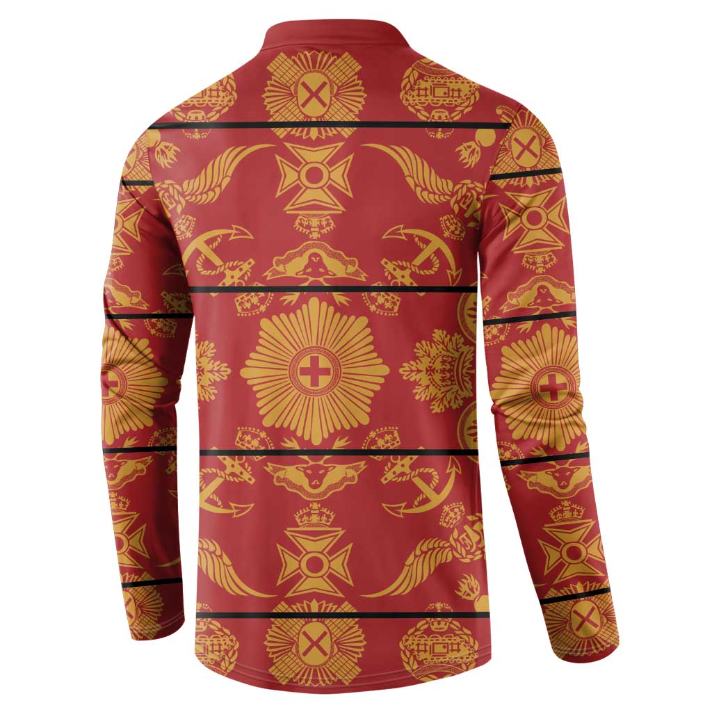Lesotho Seanamarena Kharetsa Royal Red Button Sweatshirt Basotho Traditional Blanket Style