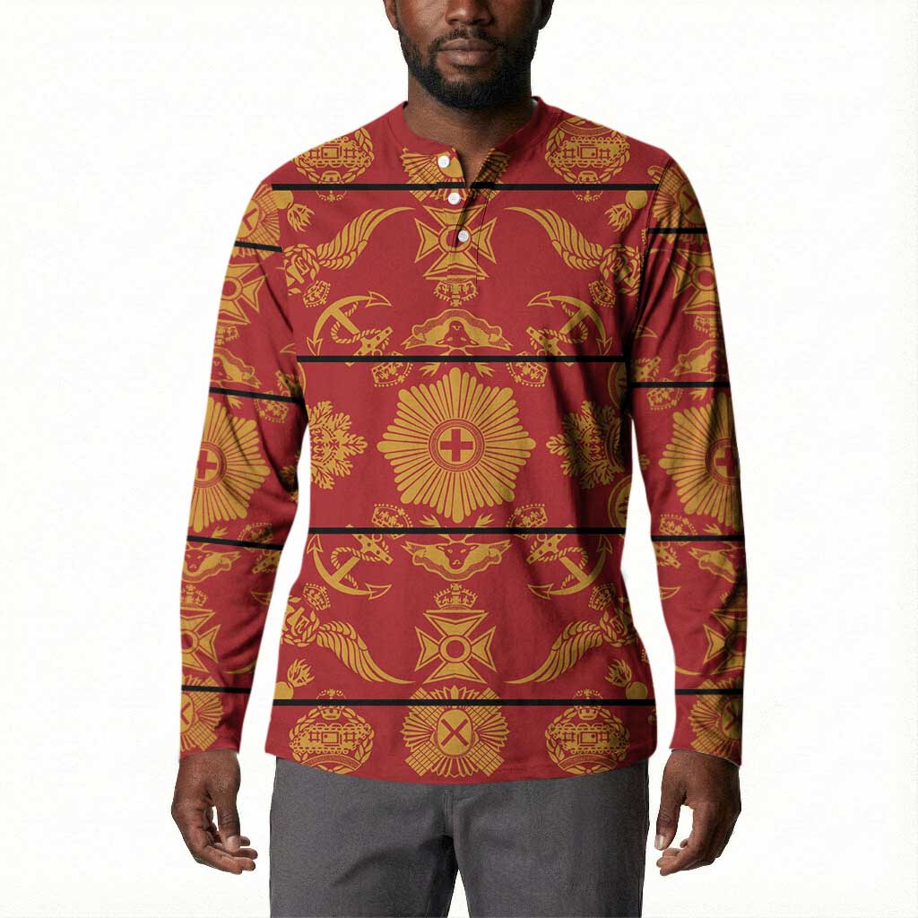 Lesotho Seanamarena Kharetsa Royal Red Button Sweatshirt Basotho Traditional Blanket Style