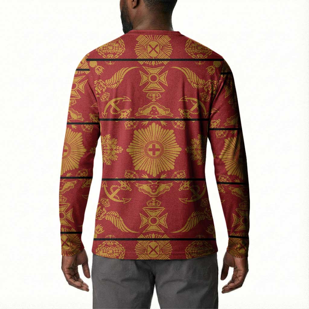 Lesotho Seanamarena Kharetsa Royal Red Button Sweatshirt Basotho Traditional Blanket Style