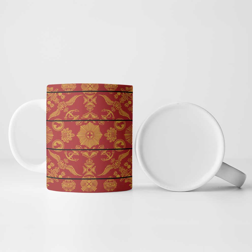 Lesotho Seanamarena Kharetsa Royal Red Ceramic Mug Basotho Traditional Blanket Style