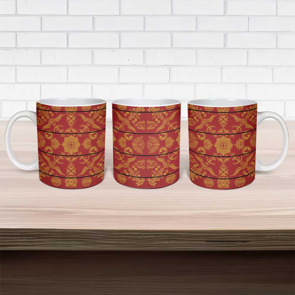 Lesotho Seanamarena Kharetsa Royal Red Ceramic Mug Basotho Traditional Blanket Style