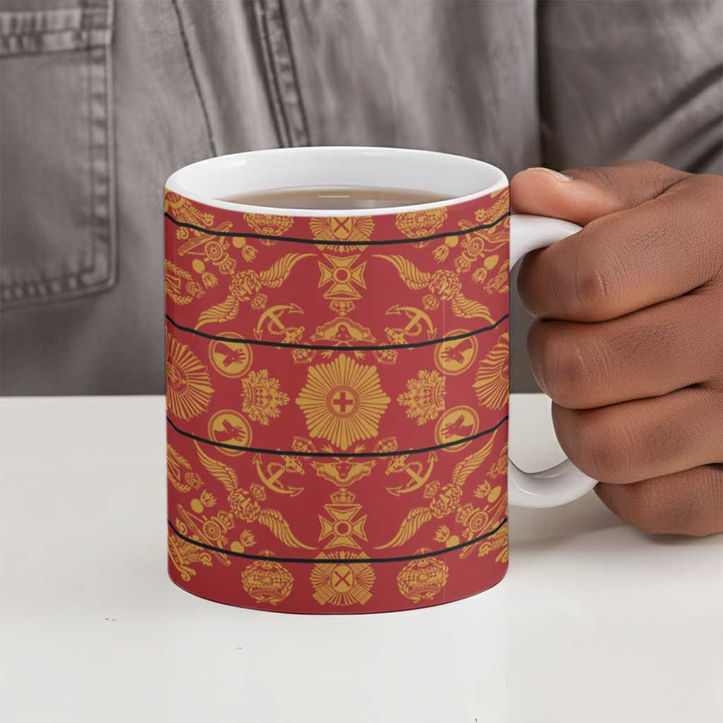 Lesotho Seanamarena Kharetsa Royal Red Ceramic Mug Basotho Traditional Blanket Style