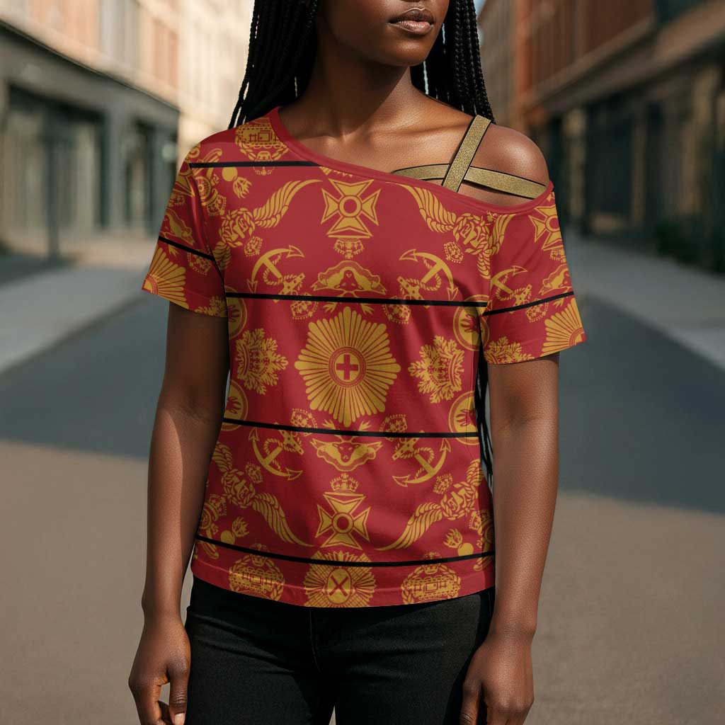Lesotho Seanamarena Kharetsa Royal Red Cross Shoulder Shirt Basotho Traditional Blanket Style