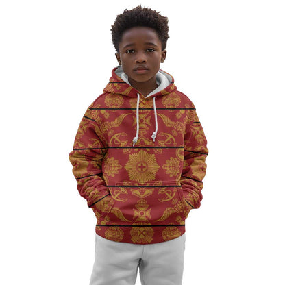 Basotho Blanket Kid Hoodie Lesotho Seanamarena Kharetsa Royal Red - African Pride