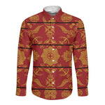 Basotho Blanket Long Sleeve Button Shirt Lesotho Seanamarena Kharetsa Royal Red - African Pride