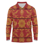 Basotho Blanket Long Sleeve Polo Shirt Lesotho Seanamarena Kharetsa Royal Red - African Pride