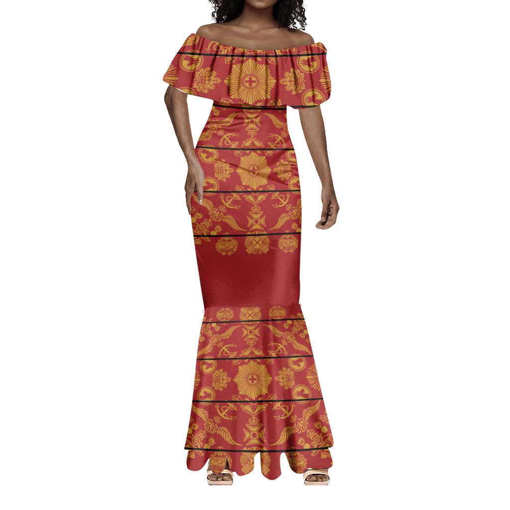 Basotho Blanket Mermaid Dress Lesotho Seanamarena Kharetsa Royal Red - African Pride
