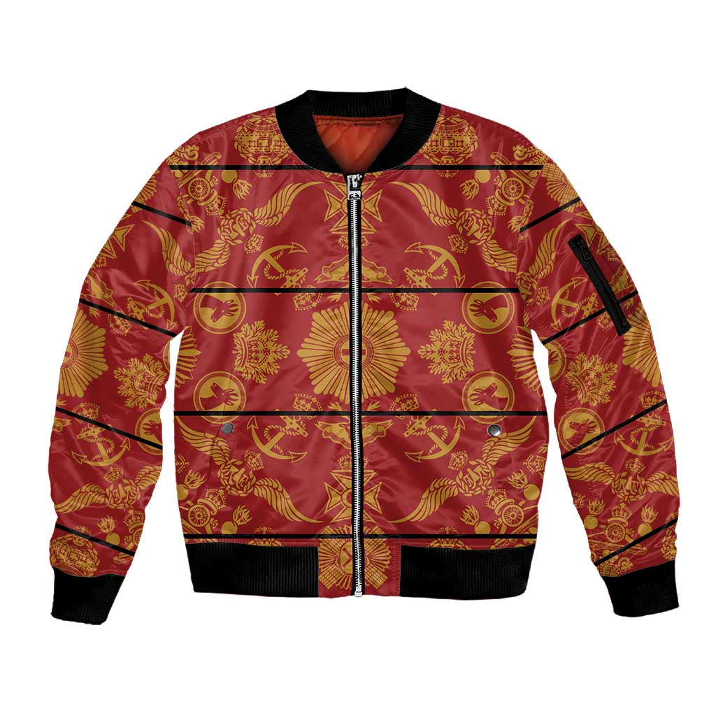 Basotho Blanket Sleeve Zip Bomber Jacket Lesotho Seanamarena Kharetsa Royal Red - African Pride