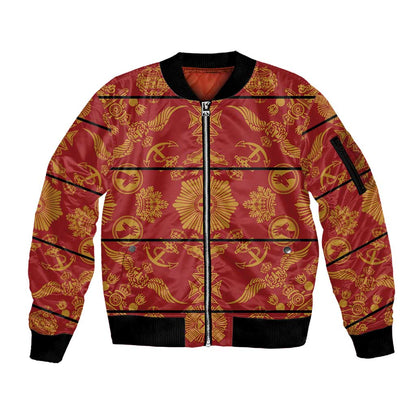 Basotho Blanket Sleeve Zip Bomber Jacket Lesotho Seanamarena Kharetsa Royal Red - African Pride