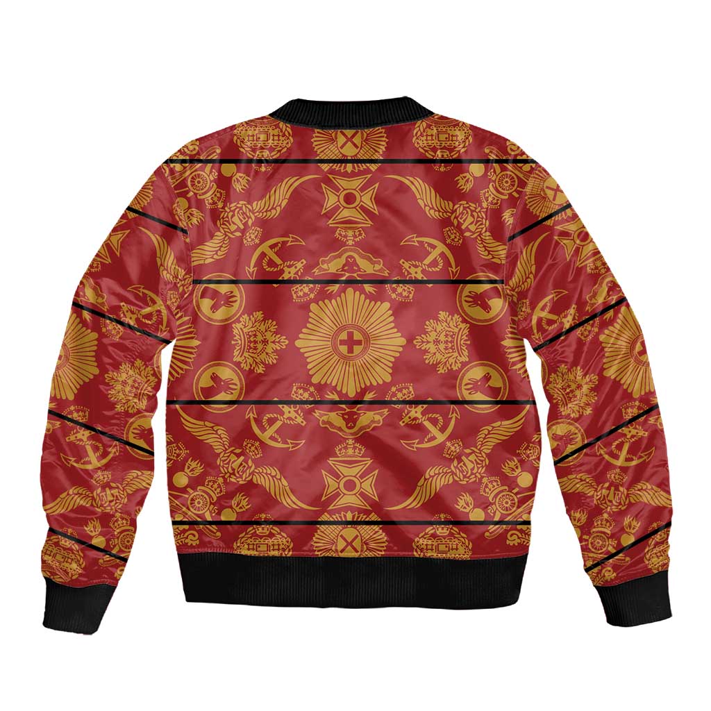 Basotho Blanket Sleeve Zip Bomber Jacket Lesotho Seanamarena Kharetsa Royal Red - African Pride
