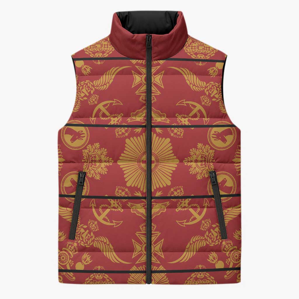 Lesotho Seanamarena Kharetsa Royal Red Sleeveless Puffer Jacket Basotho Traditional Blanket Style