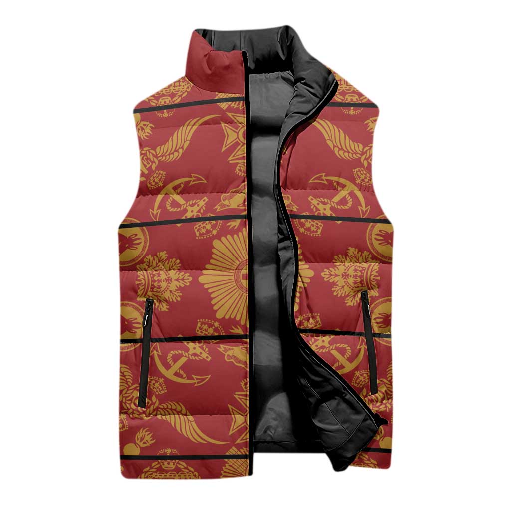Lesotho Seanamarena Kharetsa Royal Red Sleeveless Puffer Jacket Basotho Traditional Blanket Style