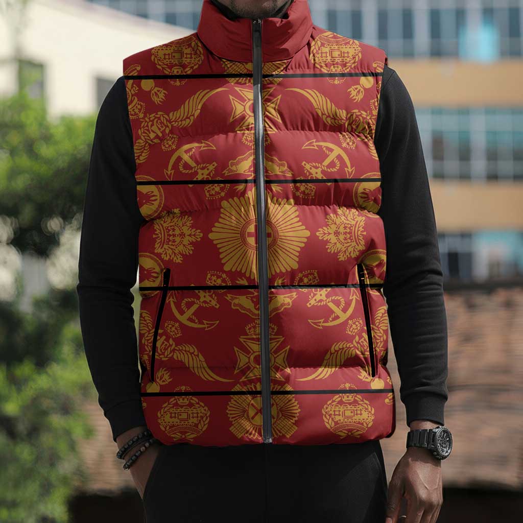 Lesotho Seanamarena Kharetsa Royal Red Sleeveless Puffer Jacket Basotho Traditional Blanket Style