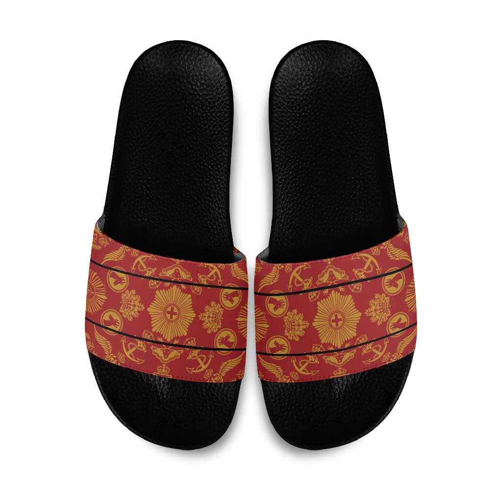 Lesotho Seanamarena Kharetsa Royal Red Slide Sandals Basotho Traditional Blanket Style