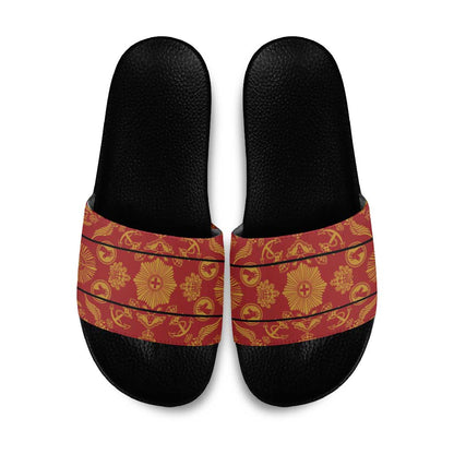 Lesotho Seanamarena Kharetsa Royal Red Slide Sandals Basotho Traditional Blanket Style