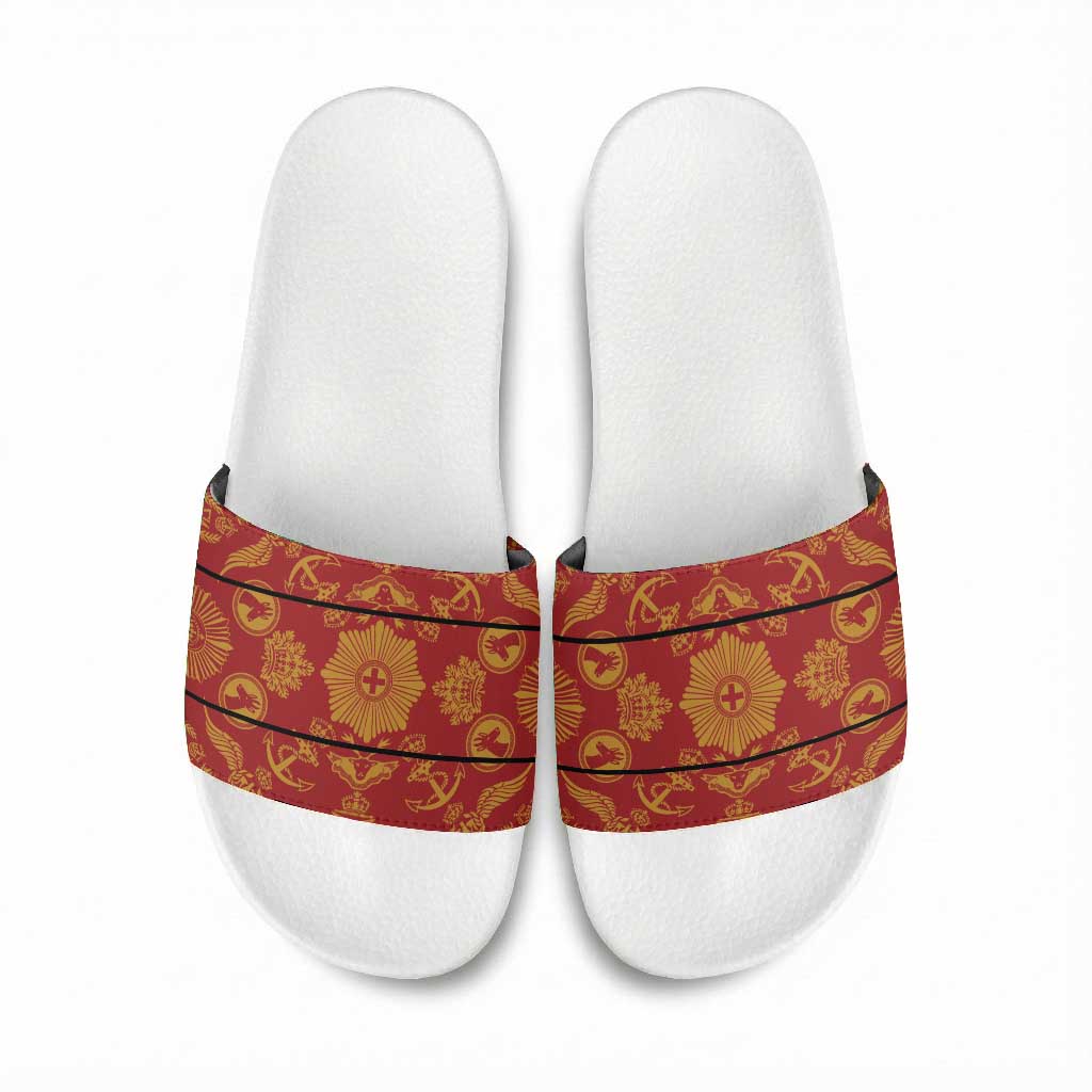 Lesotho Seanamarena Kharetsa Royal Red Slide Sandals Basotho Traditional Blanket Style