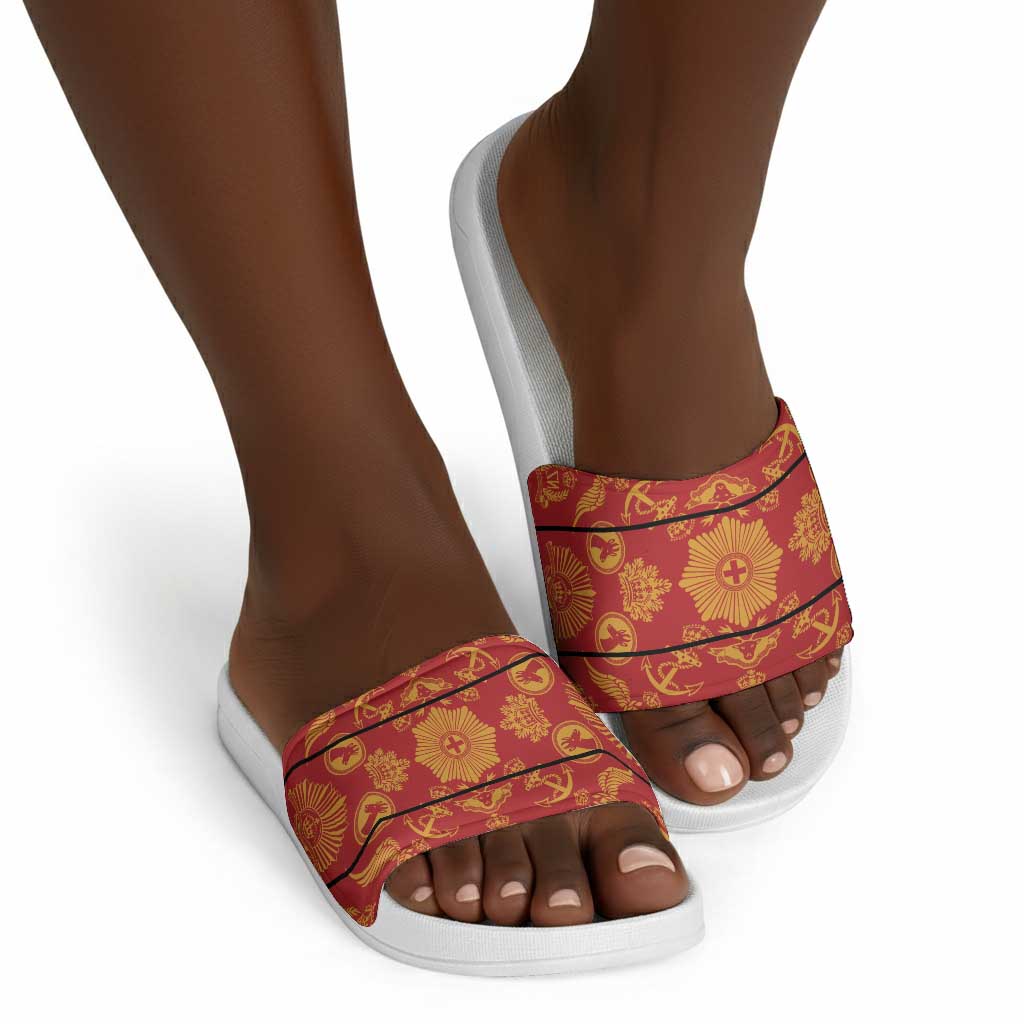Lesotho Seanamarena Kharetsa Royal Red Slide Sandals Basotho Traditional Blanket Style